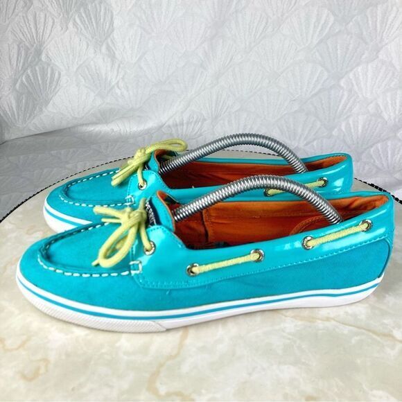 Sperry Shoes Women 6.5 Turquoise Blue Classic Summer Driving Slip On Boat Loafer - Picture 6 of 10